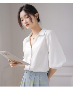 シャツ・ブラウス | レディース シャツ ブラウス オフィス 七分袖 白 ビジネス 事務服 おしゃれ 開襟 制服 リクルート おしゃれ 無地 華奢見え 着痩せ 夏コーデ 上品 お出かけ 日常