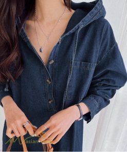 デニムワンピース | フード付き レディース デニム ワンピース 20代 30代 長袖 Aライン プルオーバー カジュアル 秋 冬 新作 40代 フリーサイズ シンプル 50代