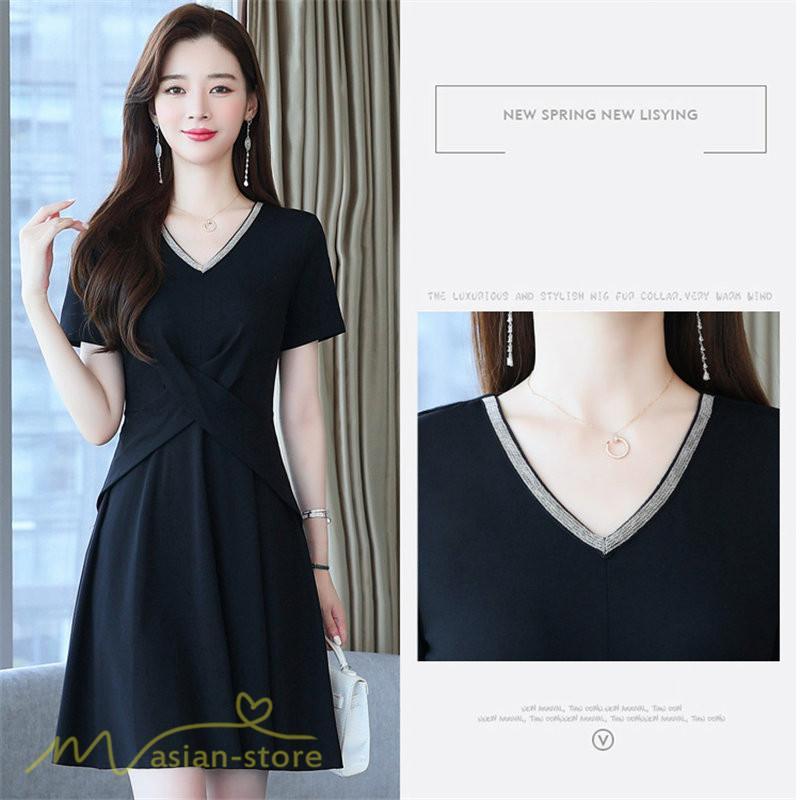 ミディアム | ワンピース Aライン レディース 着痩せ Vネック ひざ上丈 カジュアル 大きいサイズ 無地 きれいめ おしゃれ 春 夏 30代 新作 上品 サマーワンピース 40代 20代