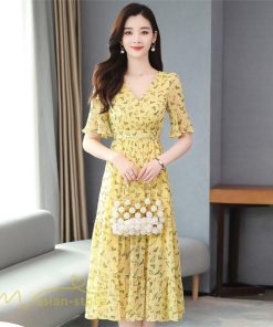 ミディアム | ワンピース Aライン レディース 着痩せ 上品 カジュアル Vネック カジュアル 春 夏 花柄 きれいめサマー ワンピース 通勤 通学 ソフト 膝丈 大人 お出かけ