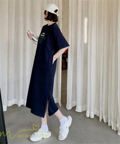 マキシ | ワンピース レディース Tシャツワンピース カットソー ロングTシャツ 夏新作 英字 半袖ワンピ ロングワンピ 大きいサイズ 体型カバー サマー 裾口スリット 夏物