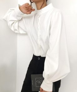 シャツ・ブラウス | フォーマル バルーン袖 スタンドカラー 無地 長袖チュニックシャツ おしゃれ 着やせ ハンドカラー レディース ブラウス トップス