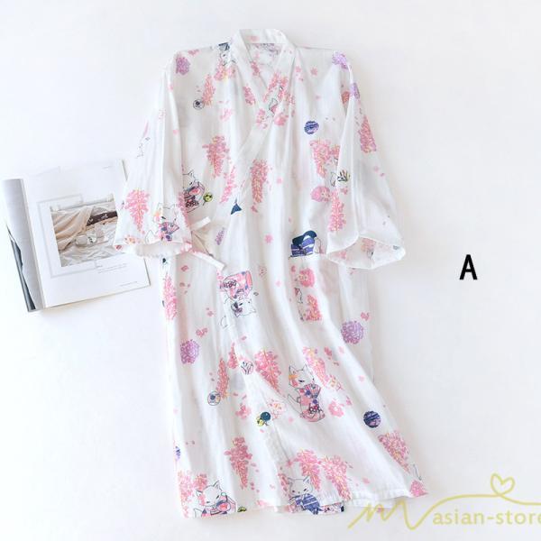 パジャマ ルームウェア | ルームウェア ネグリジェ パジャマ レディース ダブルガーゼ 綿100% ワンピース 長袖 ロング 春 夏 秋 薄手浴衣 バスローブ 花柄 おしゃれ かわいい 寝巻き