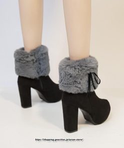 ブーツ | ショートレディース 6cmヒール ファー サイドジッパー 太めヒール 冬 保温 防寒 大きいサイズ 痛くない 冬靴 あったか オシャレ 疲れない
