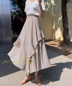 スカート | シフォンスカートマキシスカートフレアシフォンマキシ丈スカート夏 リゾートウエストゴムロングスカート結婚式 20代30代40代50代 カジュアル 不規則