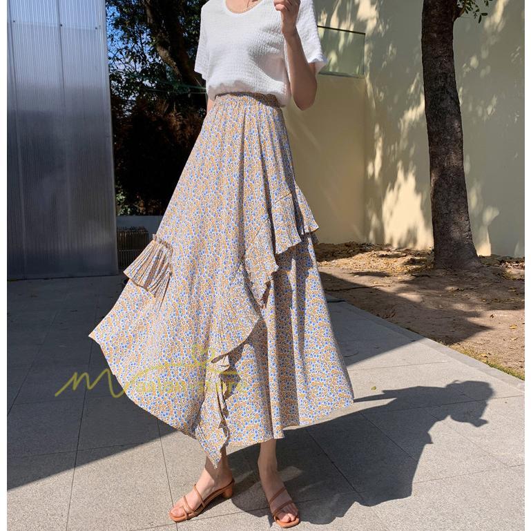スカート | シフォンスカートマキシスカートフレアシフォンマキシ丈スカート夏 リゾートウエストゴムロングスカート結婚式 20代30代40代50代 カジュアル 不規則
