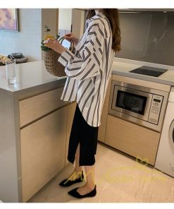 在庫ある | 短納期シャツレディースブラウス ビジネスカジュアルゆったりシャツトップス フォーマルシャツ オフィスブラウス ストライプ 薄手 通学通勤 春夏衣装 着痩せ