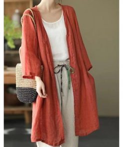 カーディガン | レディース リネン 麻混 ロング 春 秋 ゆったり 7分袖 40代 50代 無地 4色 冷え防止 透け感 羽織 初秋 30代 秋大きいサイズ 20代