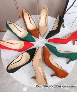 パンプス | スエードレディースシューズ ポインテッドトゥ ピンヒール スリッポン ストラップなし 滑り止めソール ミドルヒール ビジネス 大人 無地 上品