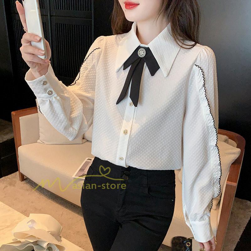 シャツ・ブラウス | スカーフタイシャツ トップス シャツ シャツ ブラウス レディース カジュアル フェミニン 春 秋 冬 きれいめ 着痩せ 韓国ファッション 20代30代40代 夏物 上品