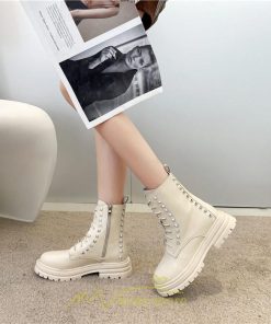 ショートブーツ | ブーツ レディース トレンド ミドル 厚底 袴ブーツ 黒 レースアップ 編み上げ オフホワイト 通勤 オフィス 疲れにくい 歩きやすい あったか 通学