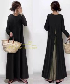 マキシ | 長袖ワンピース ロングワンピース 秋物 レディース Aラインワンピース 30代40代50代 ゆったり 切り替え 送料無料 レイヤードフェイク 大人 可愛い