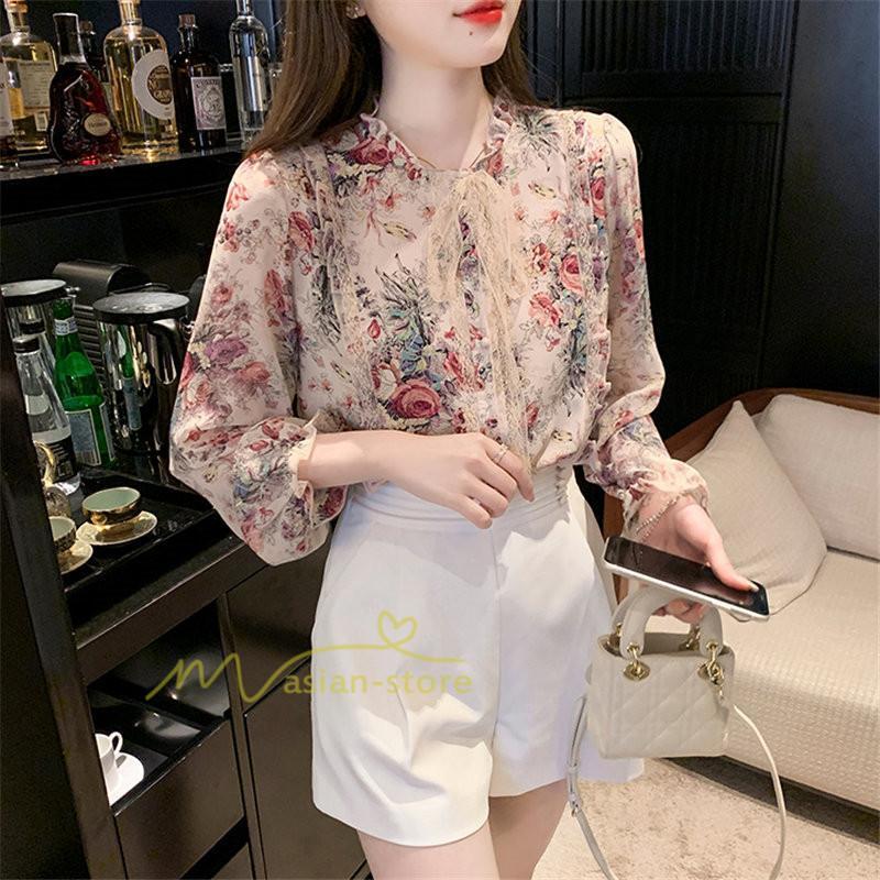 シャツ・ブラウス | ブラウス レディース きれいめ 40代 春夏秋新作 オシャレシフォンブラウス 花柄シャツ 長袖トップス 大人 通勤OL リボン付き シャツ30代 ゆったり 50代 上品