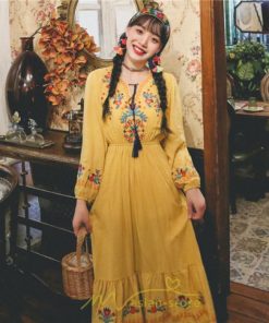 マキシ | ワンピース ロングワンピース エスニックワンピース コットン 花柄 刺繍 リゾートワンピース ワンピ 長袖 大人 夏 きれいめ フェミニン 秋 おしゃれ ゆったり