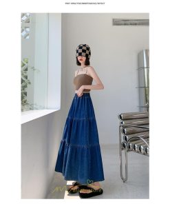 スカート | ティアードデニムフレアロングウエストゴム レディース 秋物 通学通勤 40代50代 20代30代ハイウエスト 大人