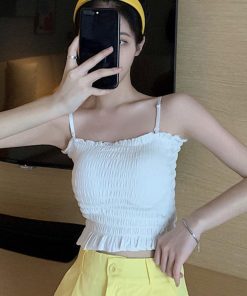 キャミソール | インナー ベアトップ レディース ストラップ付き チューブトップ トップス 韓国ファッション ストレッチ ギャザー飾り フリル
