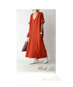 マキシ | ワンピース 五分袖 ロングワンピース レディース 秋物 夏 羽織り ゆったり 大きめ ポケット Aラインワンピース 30代40代50代 無地 可愛い 落ち感 Vネック 大人