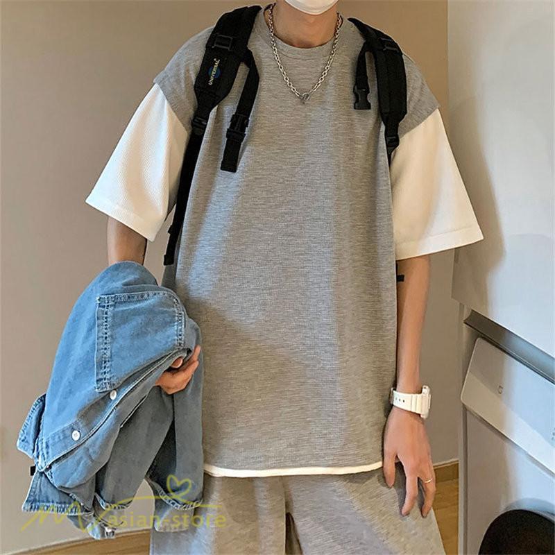 Tシャツ | Tシャツ メンズ 半袖 重ね着風 レイヤード 無地 ゆったり クルーネック カットソー 20代 30代 おしゃれ 無地 大きいサイズ シンプル 40代 カジュアル お出かけ