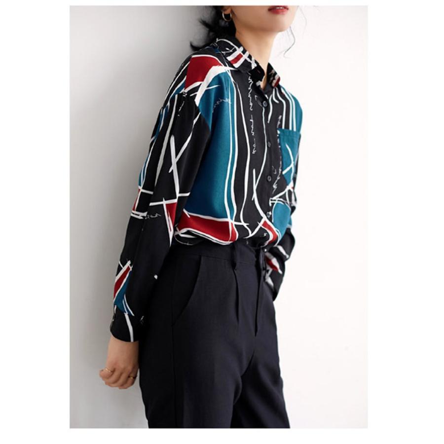 シャツ・ブラウス | シャツ ブラウスシャツ レディース トップス 長袖 ポロネックシャツ ブラウス シャツブラウス 春 夏 秋 レトロ カジュアル シャツ リゾート 幾何学模様