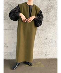 マキシ | ワンピース ジャンパースカート ジャンスカ 深Vネック ロングワンピース Vネック スリット入りロングワンピース ノースリーブ オフィス 大人 30代40代