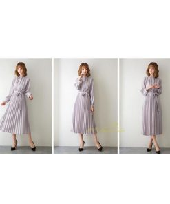 マキシ | プリーツワンピース ワンピース レディース ロングワンピース ミモレ丈 秋物 長袖 長袖ワンピース お呼ばれワンピース 大人 揺れる 二次会 シャツワンピース