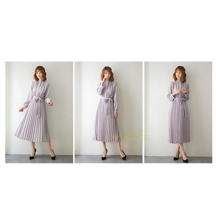 マキシ | プリーツワンピース ワンピース レディース ロングワンピース ミモレ丈 秋物 長袖 長袖ワンピース お呼ばれワンピース 大人 揺れる 二次会 シャツワンピース