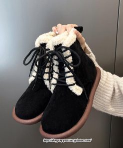 ブーツ | ムートンレディース ショート 編み上げ ボア ショート裏起毛 暖かい もこもこ 痛くない 人気 防寒 秋 歩きやすい 冬 おしゃれ 痛くない