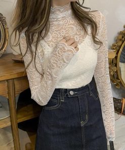 透かし編みトップス | トップス 総レース ハイネック カットソー インナー ペイズリー柄 レディース ブラウス シースルー セクシー おしゃれ