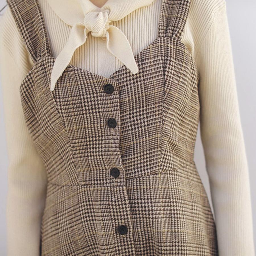 オールインワン | スカート ワンピース ロング 秋冬 チェック ジャンパースカート サロペット オールインワン 大人 グレンチェック