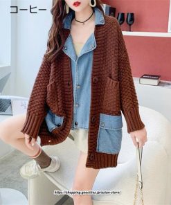 コート・ジャケット | ジャケット レディース 長袖 トップス ニット ニットカーディガン 切り替え デニム アウター 配色 デザイン おしゃれ 冬 カジュアル 2022 秋 カーディガン