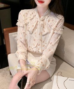 シャツ・ブラウス | ブラウス トップス シャツ レディース シフォン 無地 長袖シャツ ファッション カジュアル エレガント 細身 優雅 通勤 花柄 新作 リボン付き 上品 オシャレ OL