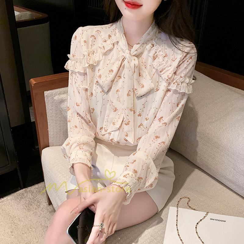 シャツ・ブラウス | ブラウス トップス シャツ レディース シフォン 無地 長袖シャツ ファッション カジュアル エレガント 細身 優雅 通勤 花柄 新作 リボン付き 上品 オシャレ OL