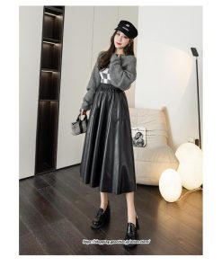 スカート | ロングレザープリーツAライン秋 冬 レディース ロング丈 着痩せ 20代 30代 40代 送料無料 50代 2022年