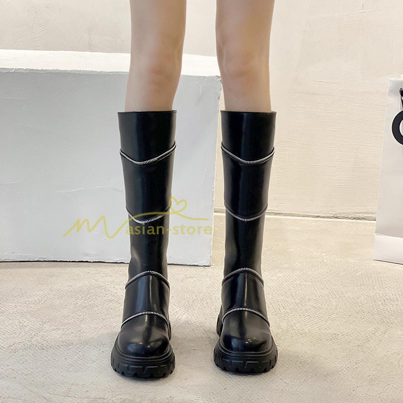 ロングブーツ | レディース ブーツ 秋冬 シューズ 靴 太ヒール チャンキーヒール 合皮ブーツ PUブーツ ロング靴 COS コスプレ 大人 後ろファスナー くつ