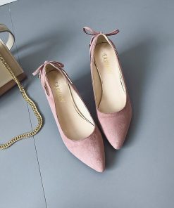 パンプス | スエード調 ポインテッドトゥ チャンキーヒール スエード太ヒール ストラップなし スリップオン バックリボン 無地 大きいサイズ ミドル