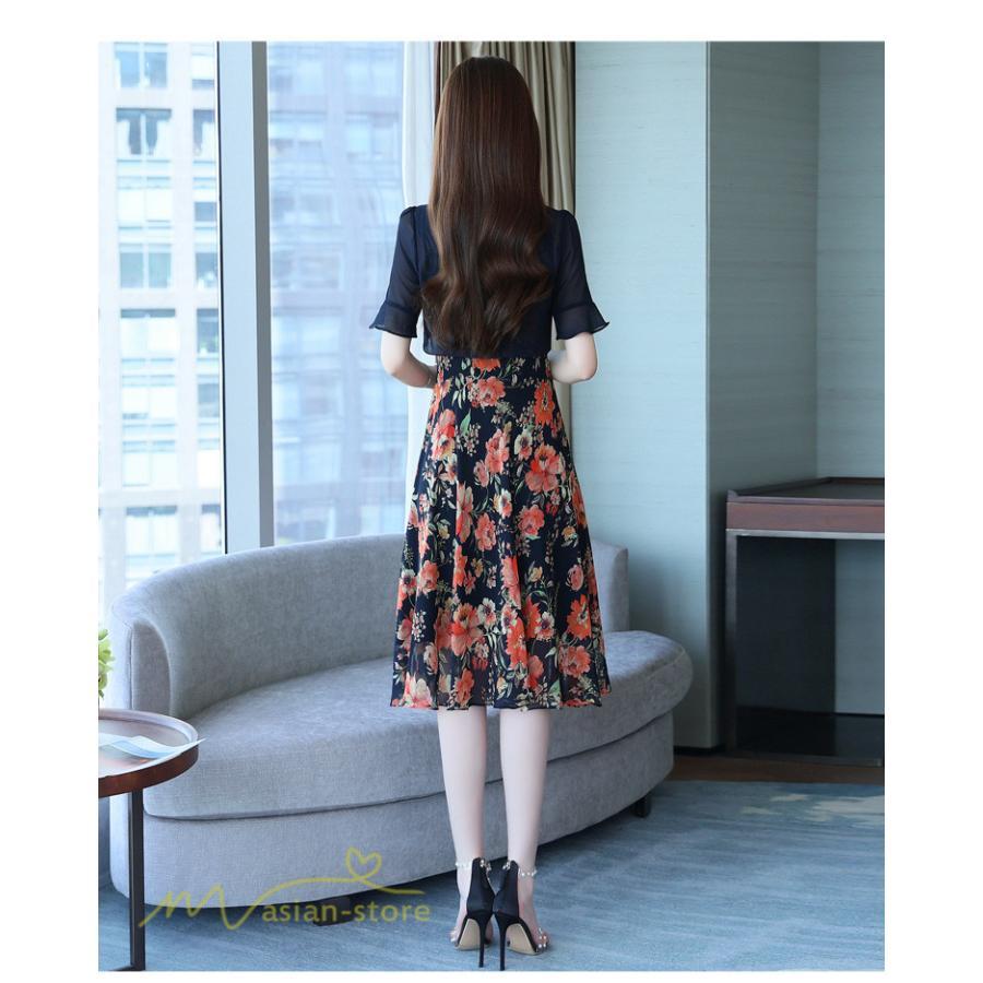 ミディアム | ワンピース レディース 花柄 着痩せ きれいめ おしゃれ 夏 サマーワンピース 膝丈 大きいサイズ 通勤 肩マント ミディアムワンピース お出かけ 気質 二点セット