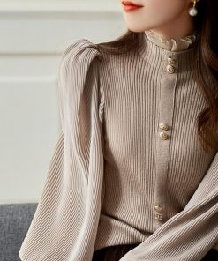 シャツ・ブラウス | バルーン袖 リブニットトップス 韓国風