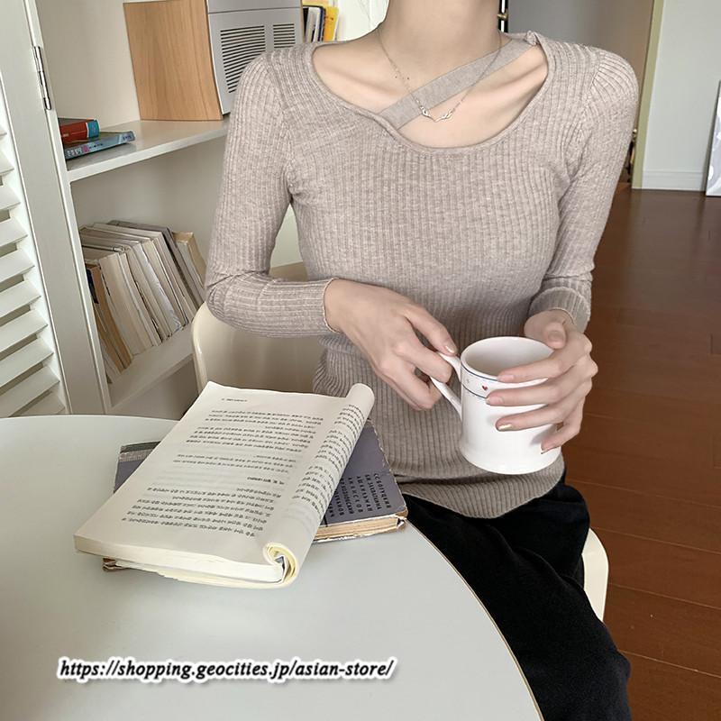 ニット・セーター | カットソー ニット レディース リブニット 長袖 秋冬 春 トップス スリム ストレッチ インナー 無地 通学通勤 着痩せ プルオーバー 長袖カットソー 長袖ニット