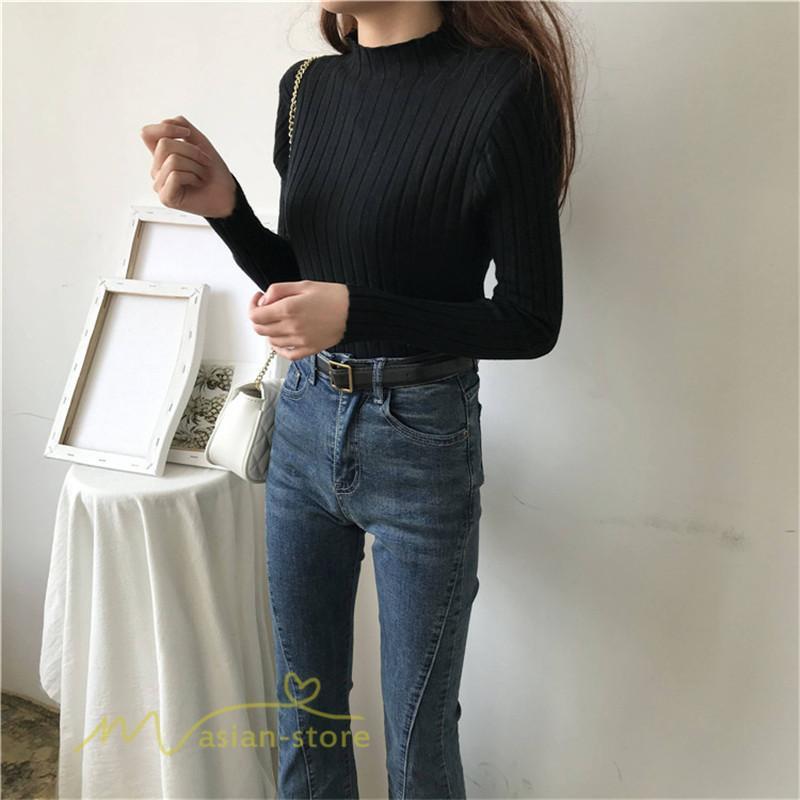 ニット・セーター | 秋 冬 ニット セーター 長袖 プチハイネック レディース トップス 無地 洗えるニット お洒落 シンプル トレンド ゆるシルエットインナー 上品 OL きれいめ 通勤