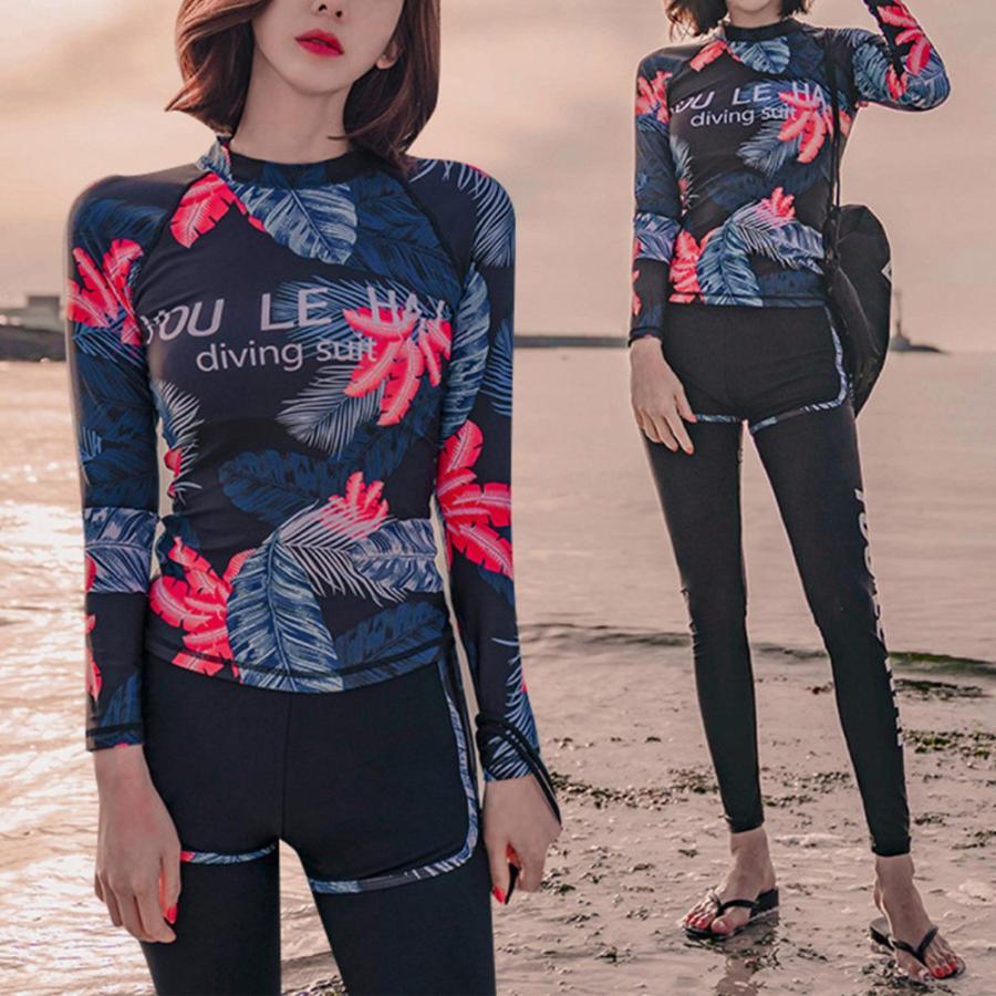 ビキニ | 長袖 タンキニ水着 スイミング フィットネス 水着 ラッシュガード 3点セット レディース パッド入り 体型カバー