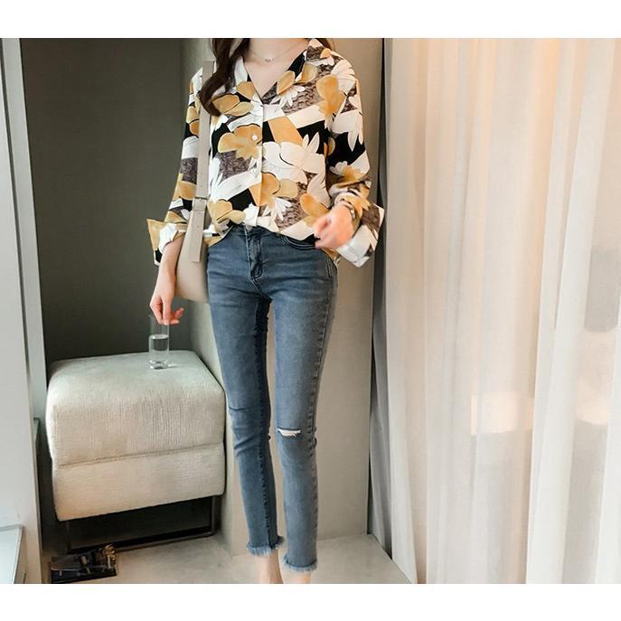在庫ある | ブラウスレディースシャツ ファッションシャツ プリント花柄シャツブラウス 長袖 Vネック 春夏秋衣装 通学通勤 おしゃれ 着痩せ OL 体型カバー ゆったり 薄手