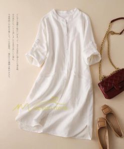 ミディアム | シャツワンピ 2WAY カーディガン 長袖 ロング 無地 体型カバー ワンピース アウター レディース ロングシャツ チュニック トップス 綿麻混ワンピース 冷房対策