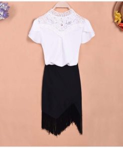 ひざ丈スカート | タイトスカート ミニ 裾 タッセル付きスカート アシンメトリー フリンジ セクシー