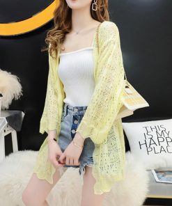 透かし編みトップス | ロングリブカーデ 透け感 カーディガン