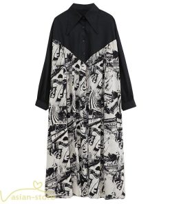 シャツワンピース | 長袖 ミディアムワンピース 切り替え ゆったり フリーサイズ 体型カバー 秋コーデ カジュアル 上品 大人 ワンピース ひざ丈 オーバーサイズ