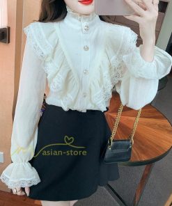 シャツ・ブラウス | ブラウス トップス プリーツ オフィスカジュアル 通勤 ハイネック レディース 韓国 ファッション レース 通学 着痩せ エレガント カジュアル 20代30代40代 2022