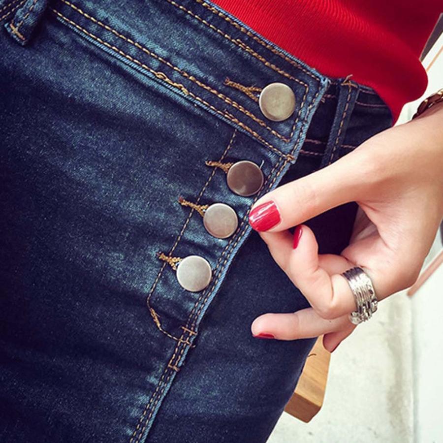 クロップドパンツ | 着やせ スカート デニムスカート ひざ下 タイトスカート レディース デニム フロントボタン 細見え スリット