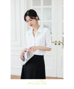 シャツ・ブラウス | ブラウス シャツ オフィス レディース 白 緑 半袖 ビジネス カジュアル 制服 事務服 コスプレ シフォン 柔らかい 華奢見え ファッション 2022新作 開襟 通勤 OL