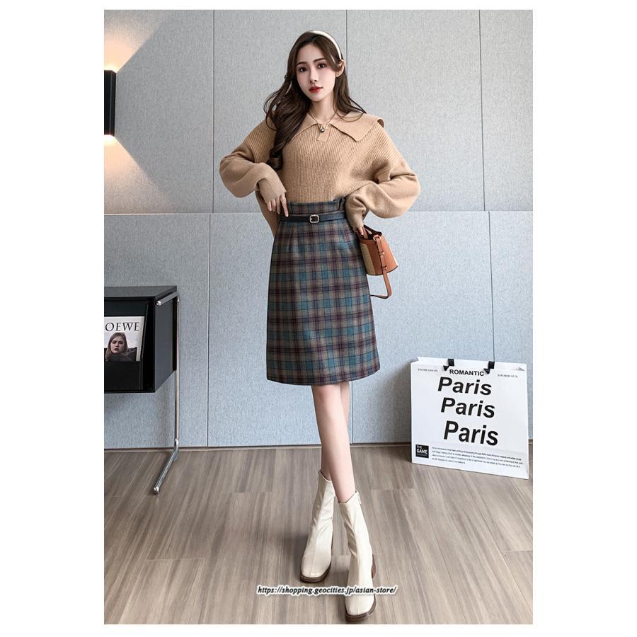 スカート | ミモレ丈 ひざ丈 レディース チェック柄 体型カバー 着痩せ Aライン ハイウエスト 上品 2022新作 通勤 秋冬コーデ オシャレ 韓国風 キレイめ