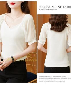 ｔシャツ・カットソー | シャツ レディース 春夏新作 40代 半袖 ニットトップス 無地Tシャツ Vネック 20代30代40代50代 エレガント カジュアル ファッション 着痩せ 人気 お出かけ 上品